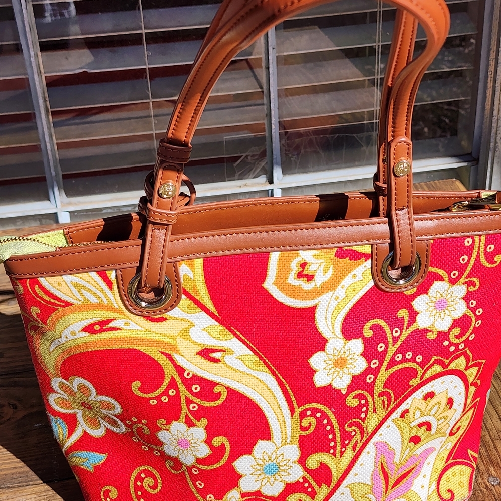 Spartina 449 Daufuskie Island linen Boho Cottagecore Floral purse tote bag Tassl - Picture 7 of 13